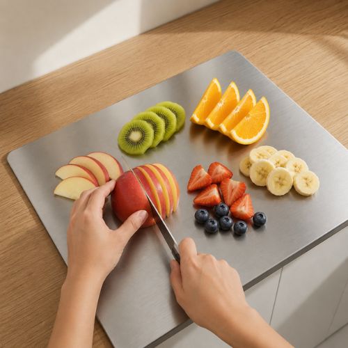Fruit cutting on 304 stainless steel chopping board