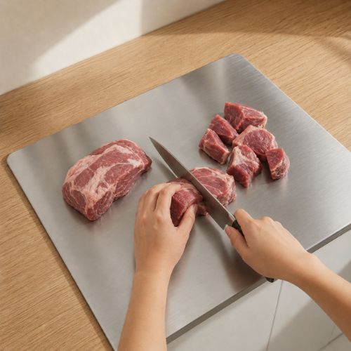 Meat preparation on 304 stainless steel chopping board